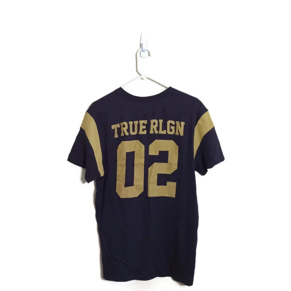 True Religion Men Navy Graphic Print Union Crew Short Sleeve T-Shirt Sz Large - Picture 2 of 6